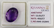13.05/CT Natural Amethyst Gemstone with Govt. Lab Certificate